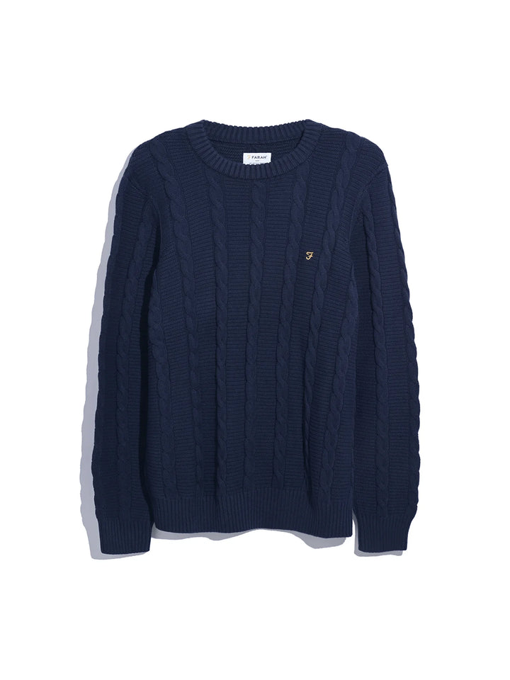 FARAH MENDON CABLE SWEAT - NAVY