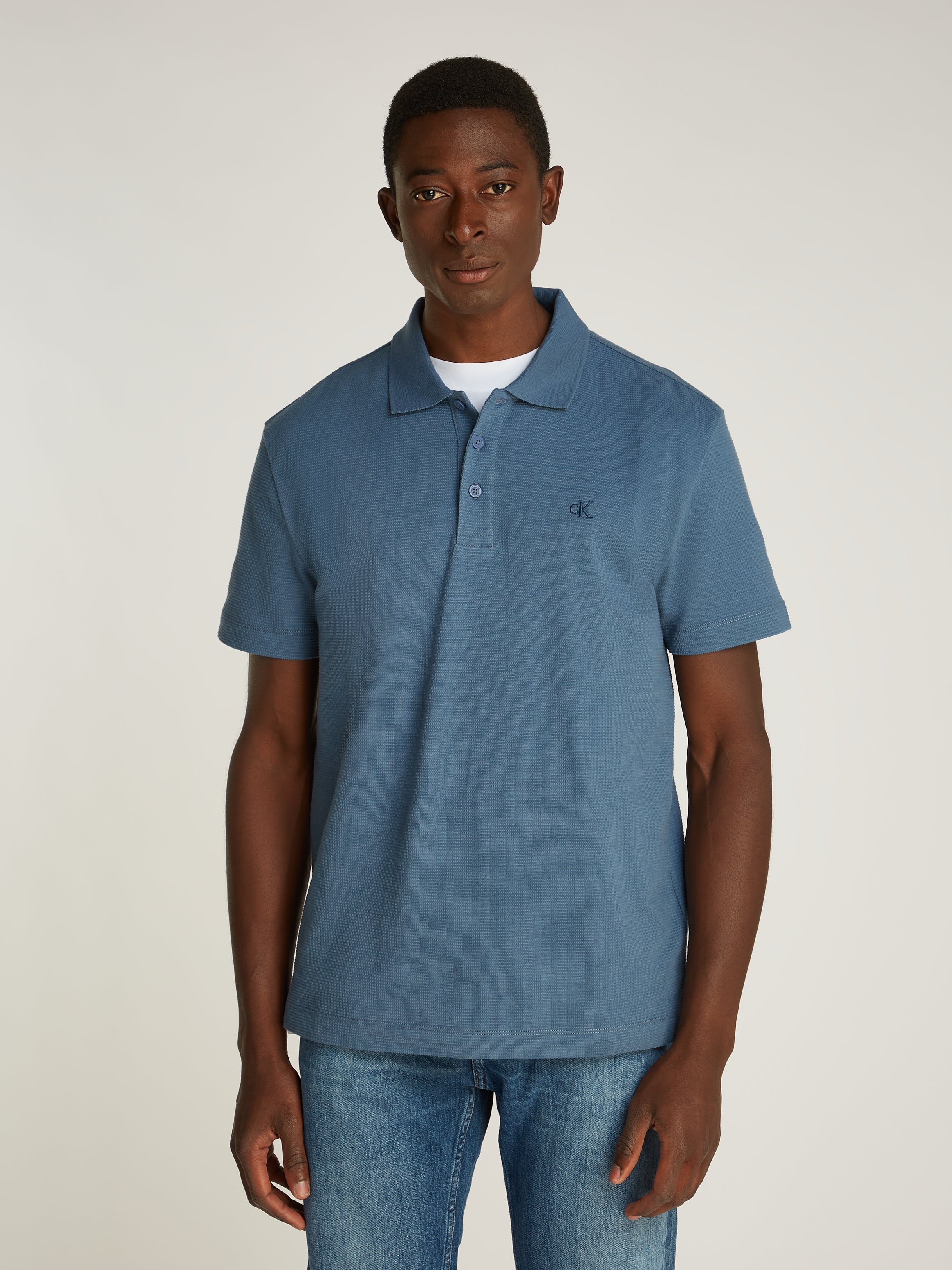 CKJ TEXTURED POLO CHINA BLUE