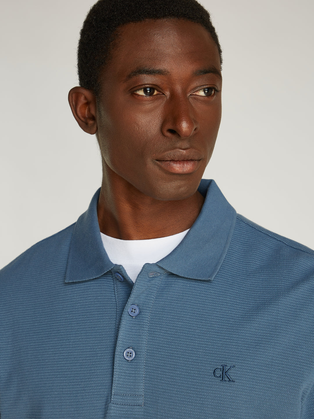 CKJ TEXTURED POLO - CHINA BLUE