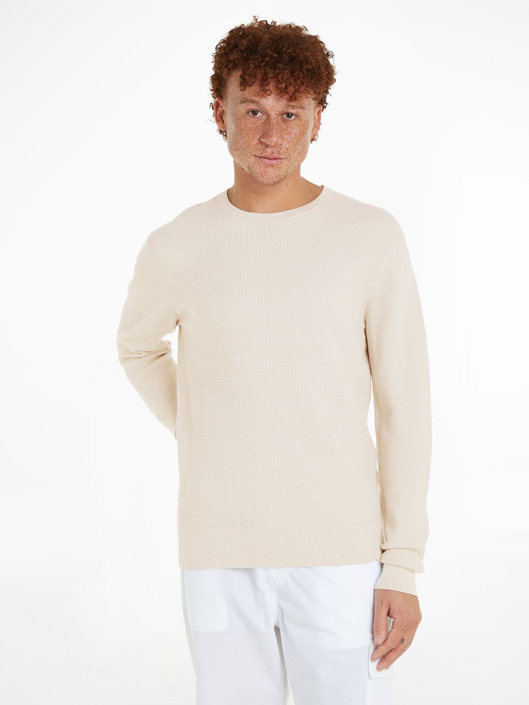 CK WAFFLE STRUCTURE SWEATER - BEIGE