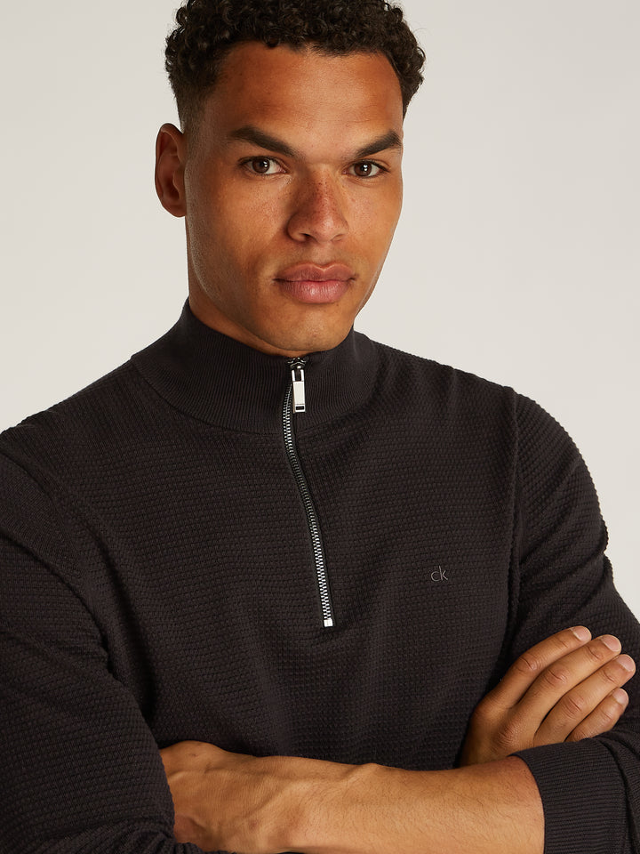 CK WAFFLE TEXTURE Q-ZIP - BLACK