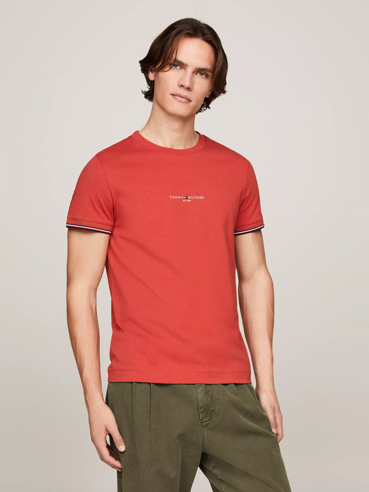 TH TOMMY LOGO TIPPED TEE - TERRA RED