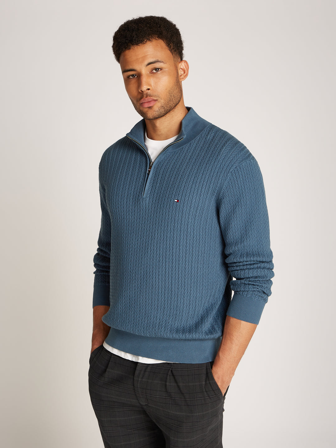 TH HERRINGBONE STRUCTURE ZIP - AEGEAN