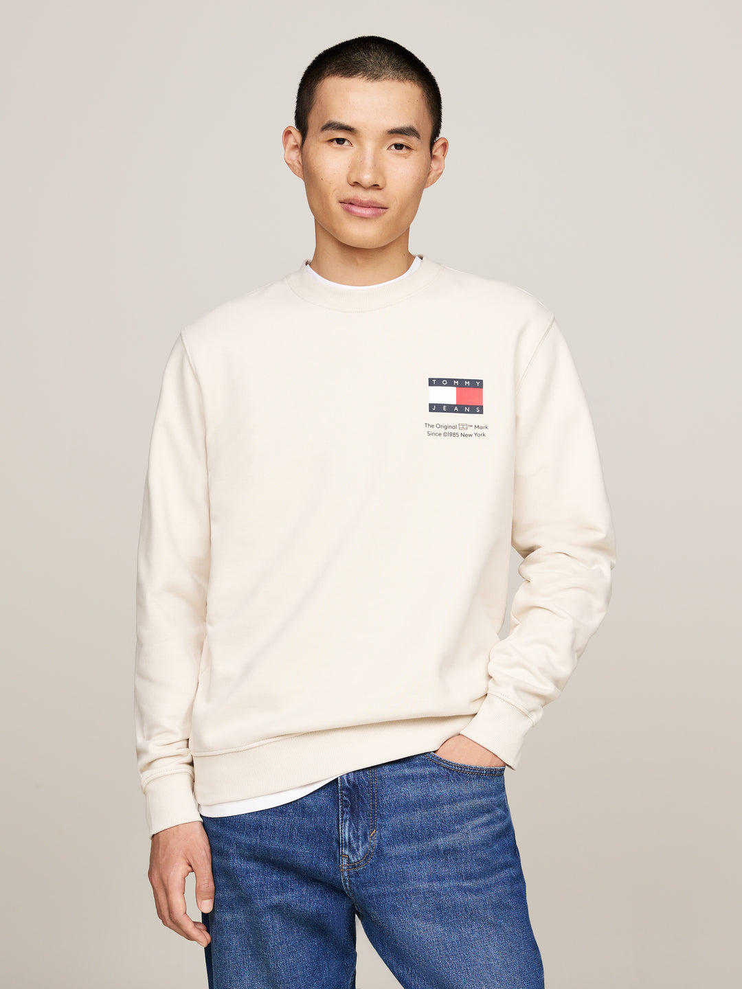 TJM REG FLAG CREW NECK EXT - NEWSPRINT