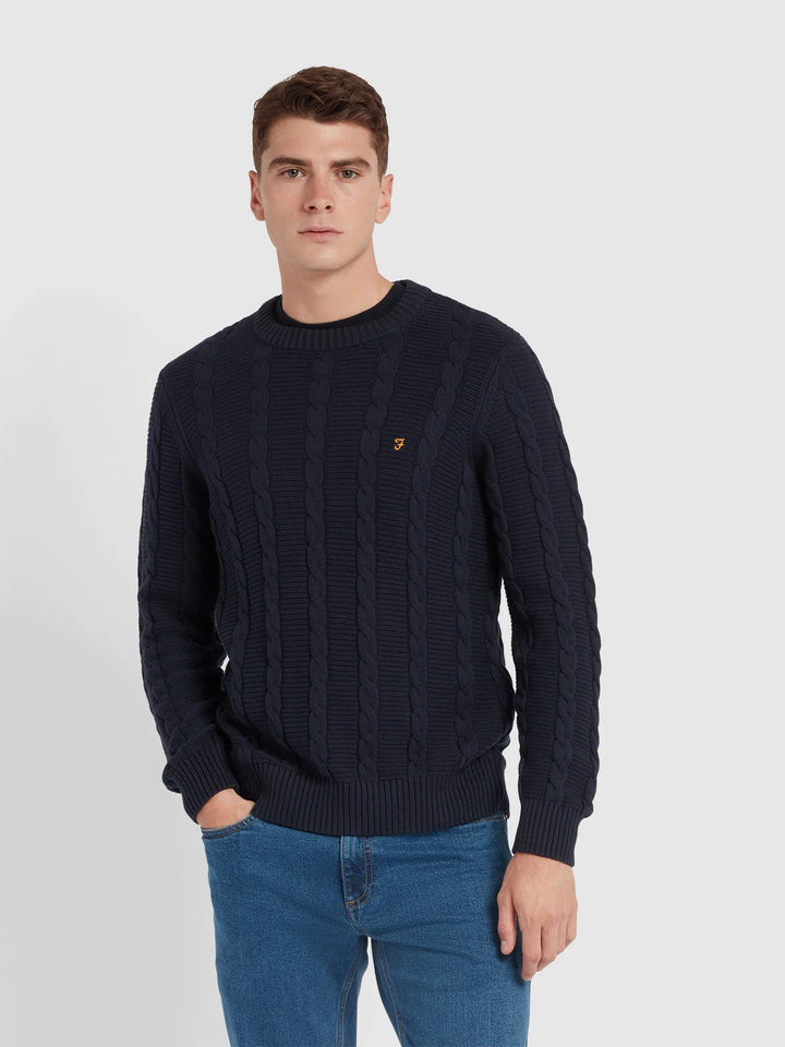 FARAH MENDON CABLE SWEAT - NAVY