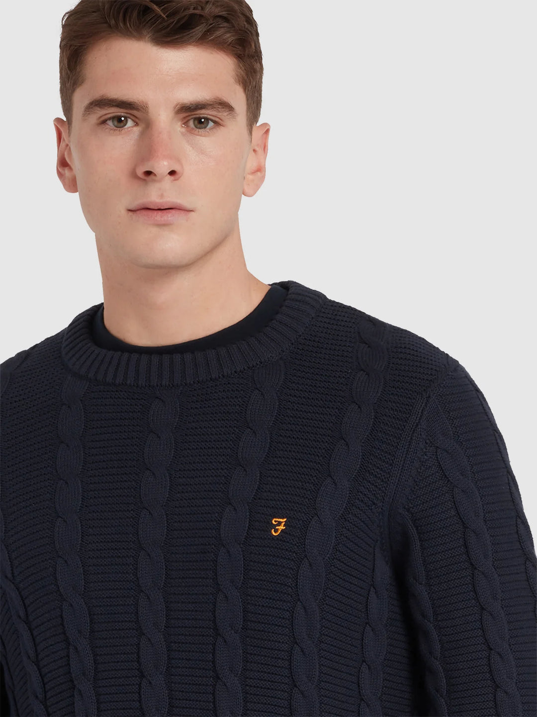 FARAH MENDON CABLE SWEAT - NAVY